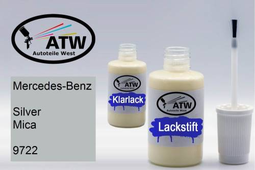 Mercedes-Benz, Silver Mica, 9722: 20ml Lackstift + 20ml Klarlack - Set, von ATW Autoteile West.